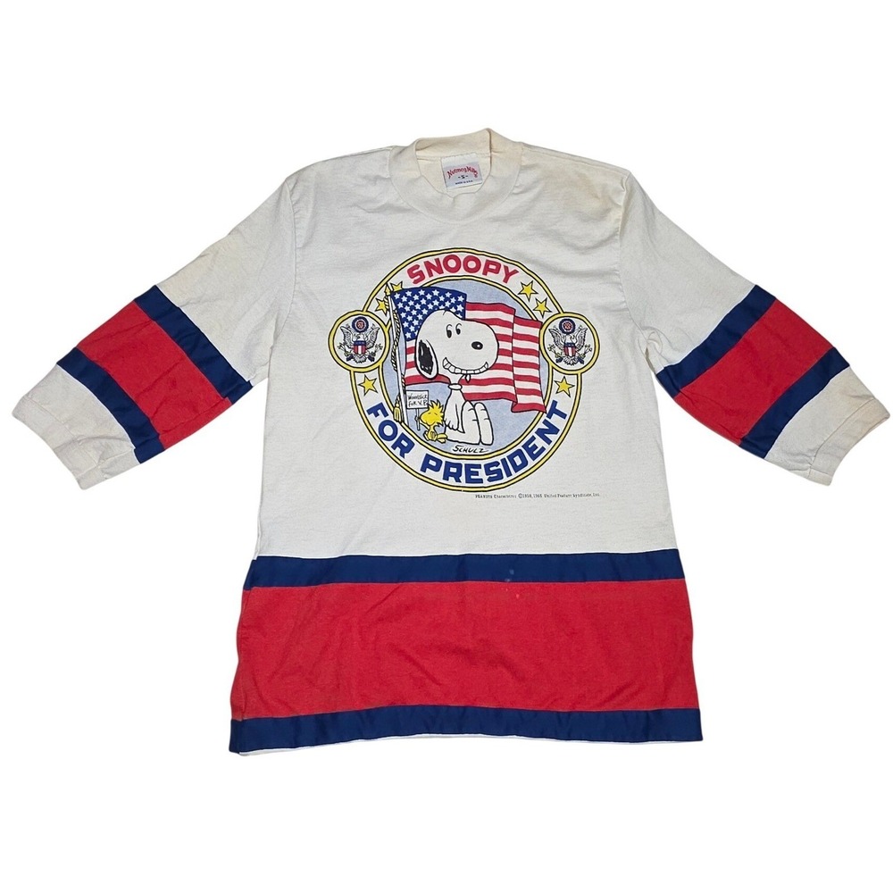 Vintage 80s Snoopy For President Shirt Nutmeg Mills USA Peanuts Patriotic Mens S